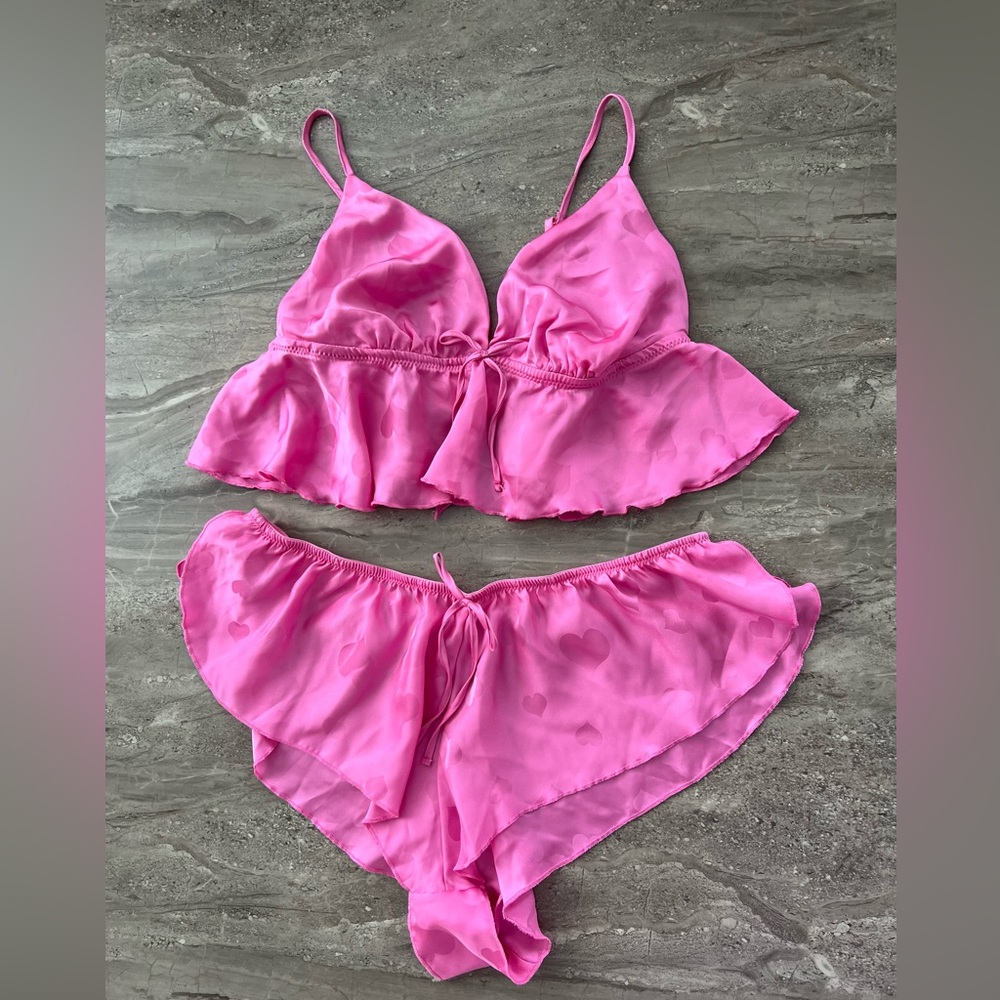 Primark Pink Lingerie Set with Hearts | One Size